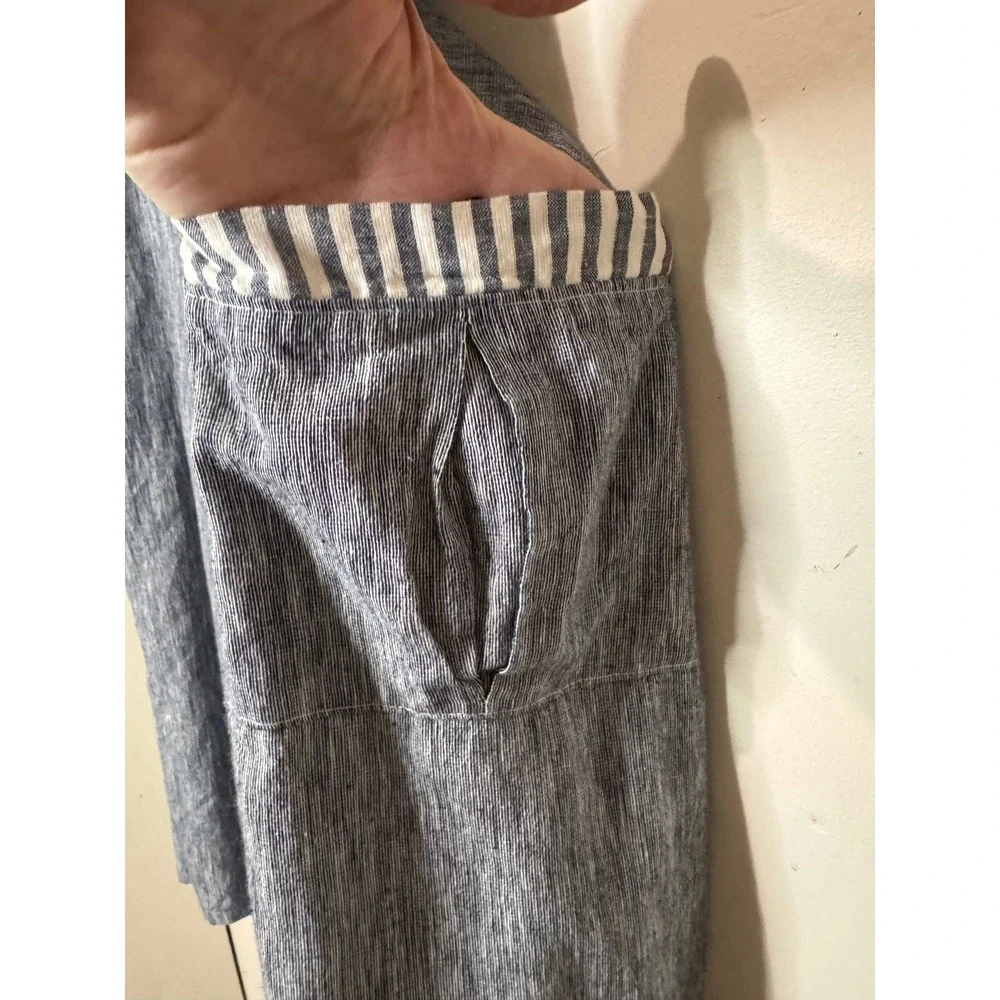 NWT Fenini Tunic Women L‎ Blue Sleeveless Button Front Tie Back Lagenlook Linen